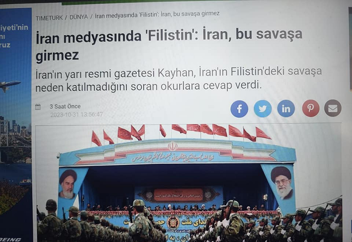 Timetürk, İran’ın Aksa Tufanı Savaşı’na girmeyeceğine dair asılsız bir haber yayınladı.