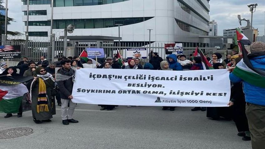 İsrail'e çelik satan işbirlikçi İÇDAŞ protesto edildi: Simit sat, onurlu yaşa!